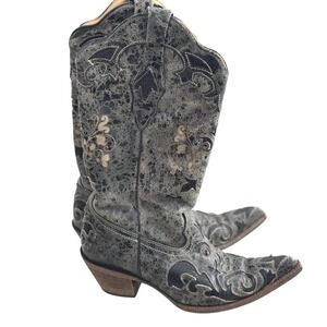 Corral Exotic Lizard Inlay Cowboy Boots Black Distressed Snip Toe C2108